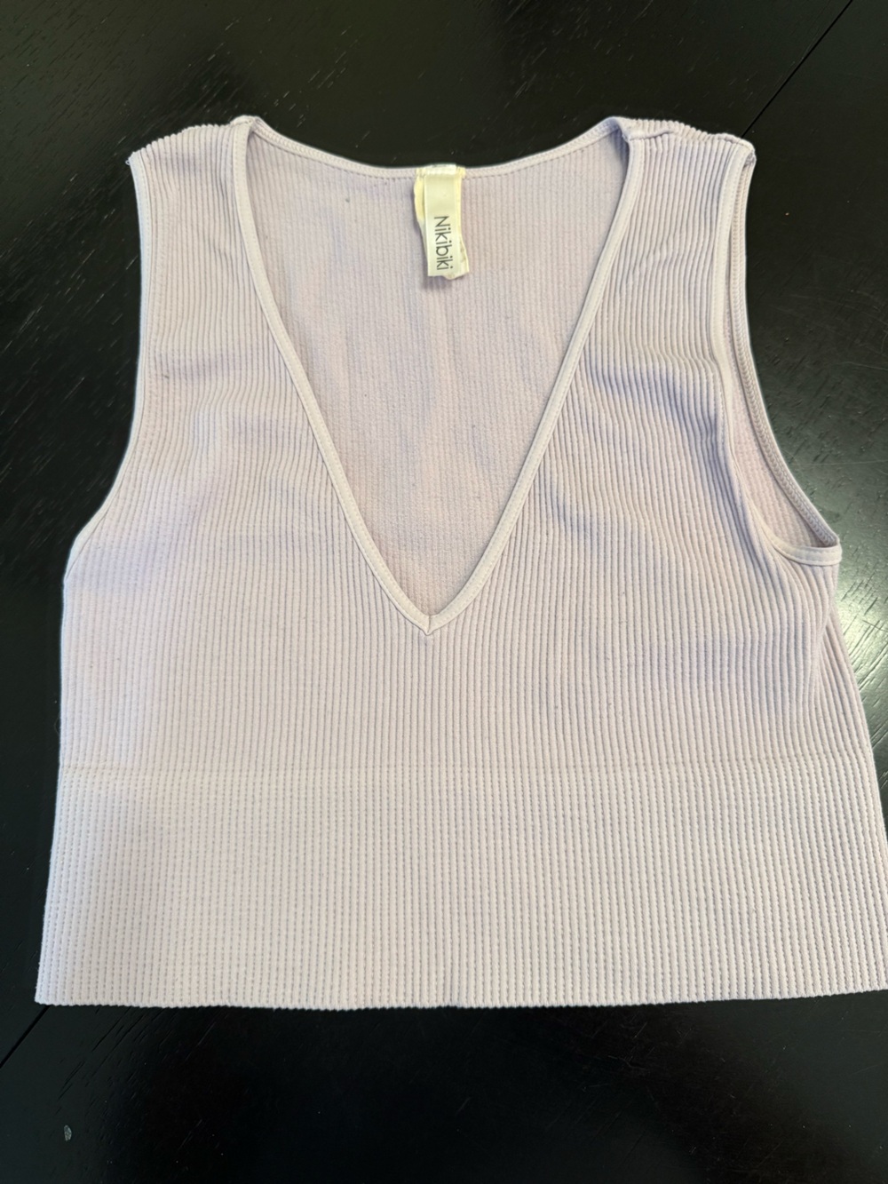 NIKIBIKI Ribbed Knit Cropped V-Neck Tank Top OS Light Purple